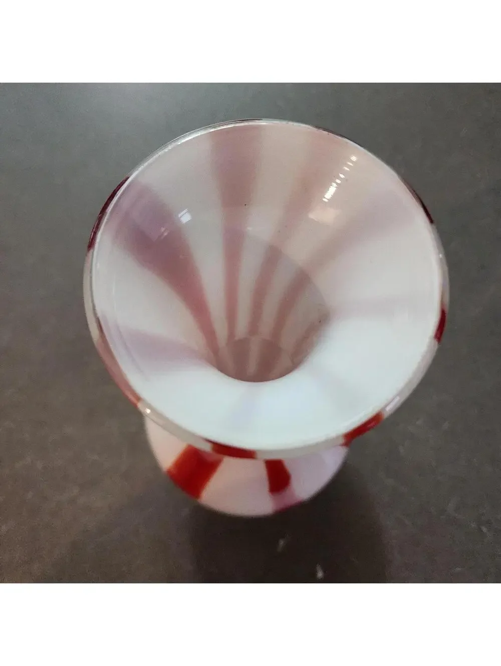 Murano Style Hand Blown Art Glass Vase Red White Swirl Candy Cane 9.5
